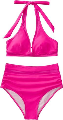 SUUKSESS Women Sexy High Waist Bikini Sets Mesh Tummy Control 2 Piece Swimsuits in Kuwait