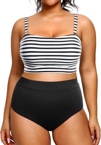 Tempt Me Women Plus Size High Waisted Bikini Bandeau Two Piece Swimsuit in Saudi Arabia