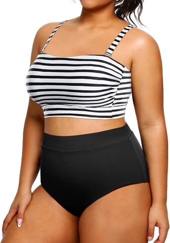 Tempt Me Women Plus Size High Waisted Bikini Bandeau Two Piece Swimsuit in Saudi Arabia