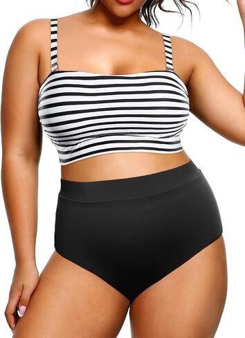 Tempt Me Women Plus Size High Waisted Bikini Bandeau Two Piece Swimsuit in Saudi Arabia