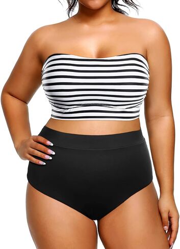 Tempt Me Women Plus Size High Waisted Bikini Bandeau Two Piece Swimsuit in Saudi Arabia