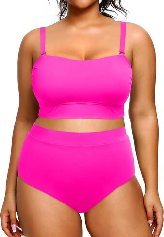 Tempt Me Women Plus Size High Waisted Bikini Bandeau Two Piece Swimsuit in Kuwait