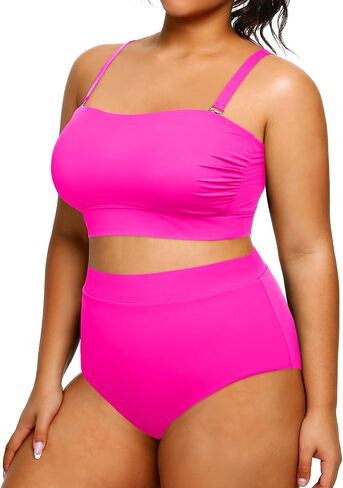 Tempt Me Women Plus Size High Waisted Bikini Bandeau Two Piece Swimsuit in Kuwait