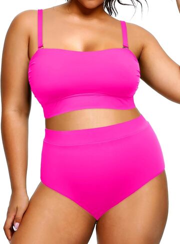 Tempt Me Women Plus Size High Waisted Bikini Bandeau Two Piece Swimsuit in Kuwait