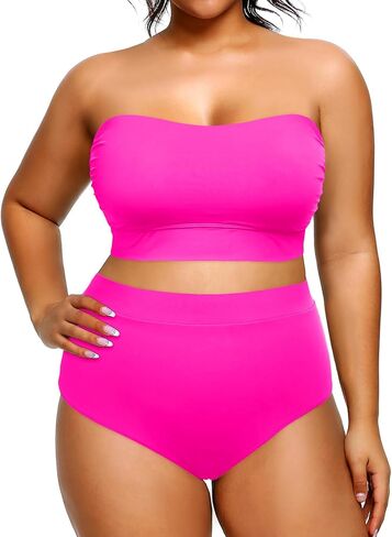 Tempt Me Women Plus Size High Waisted Bikini Bandeau Two Piece Swimsuit in Kuwait