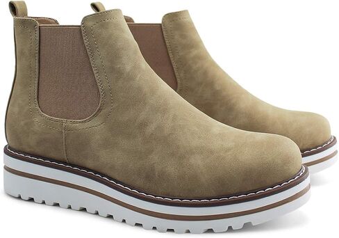 JABASIC Womens Chelsea Elastic Ankle Boots Waterproof Flat Boots in Saudi Arabia