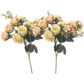 ZLEVEAYN 5 فرع 10 رؤوس زهور صناعية ورود صغيرة مع باقة أوراق لعيد الحب لتزيين المطبخ ومكتب الزفاف (عبوتان، أزرق) in Kuwait