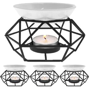 ALMOXVYE 4 Pcs Ceramic Tealight Candle Holder Oil Burner, Delicate Romantic Metal Wax Melt Warmer, Black Essential Oil Furnace Diffuser for Home, Bedroom, Decoration in Kuwait