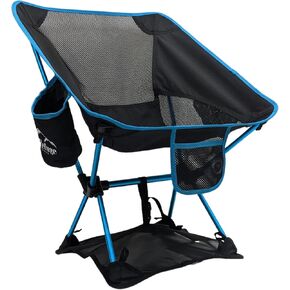 ER EZ - كرسي تخييم خفيف الوزن قابل للطي، صغير الحجم وشديد التحمل للتخييم في الهواء الطلق، والسفر، والشاطئ، والنزهات، والمهرجانات، والمشي لمسافات طويلة، وحقيبة ظهر خفيفة الوزن - تتضمن شبكة رملية مجانية! (أزرق) in Kuwait