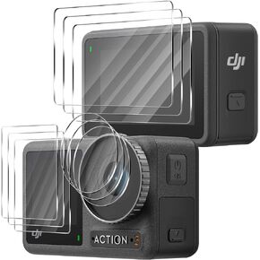 Orzero (3+3+3 واقي زجاجي مقوى متوافق مع كاميرا DJI OSMO Action 3، 3 قطع واقي شاشة أمامي وخلفي، 3 قطع عدسة فيلم 2.5D حواف قوسية مضادة للخدش HD خالية من الفقاعات in Kuwait
