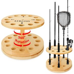 LUBZZOY Fishing Rod Holders for Garage,360 Degree Rotating Vertical Fishing Pole Rack,Vertical Fishing Pole Holders Wooden Round Storage Floor Stand, Fishing Rod Pole Rack Fishing Pole Organizer in Kuwait