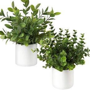 Briful Small Fake Plants Mini Artificial Potted Silk Plants Faux Boxwood Decorative Plants for Home Office Bathroom Desk Shelf Decoration(Green, 1 Pack)