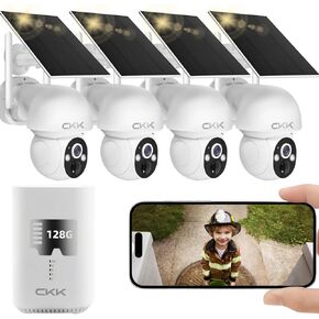 كاميرا CKK 4PCS 4MP تعمل بالطاقة الشمسية، لاسلكية في الهواء الطلق، كاميرا تعمل بالطاقة الشمسية/البطارية 2.5K لأمن المنزل، كاميرا واي فاي قابلة للإمالة مع PIR، صوت ثنائي الاتجاه، سحابة/128 جيجابايت SD، رؤية ليلية ملونة، بدون رسوم شهرية in Kuwait