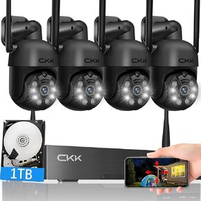 كاميرات CKK 2.5K الشمسية الأمنية اللاسلكية في الهواء الطلق، نظام أمان عائلي، مجموعة 4 كاميرات مع رؤية ليلية كاملة الألوان، عرض 360 درجة، كاميرا WiFi 2.4 جيجا هرتز، صوت ثنائي الاتجاه، ضوء كشاف، تخزين محلي 128 جيجا، بدون رسوم شهرية in Kuwait