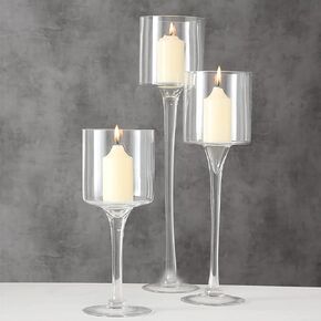 Glass Candle Holder Hurricane Tall High Tea Light Candleholders Holders Wedding Centerpieces for Tables Table Votive Long Stem Tealight Elegant Dining Party Home Decoration Gifts (Small 1 Set)