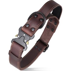 PET ARTIST Tactical Leather Dog Collar for Walking & Training, Heavy Duty Dog Collar with Soft Handle, Durable Metal Buckle,Best for Medium Large Dogs, Black M in Kuwait