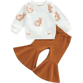 Toddler Baby Girl Halloween Outfits Pumpkin Long Sleeve Sweatshirt Tops Flared Pants Halloween Clothes Set