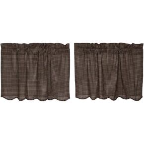 VHC Brands Country Black Primitive Kitchen Curtains Prim Grove Plaid Rod Pocket Cotton 24x36 Tier Pair in Saudi Arabia