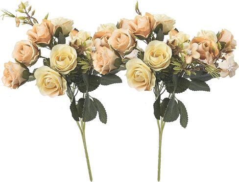 ZLEVEAYN 5 فرع 10 رؤوس زهور صناعية ورود صغيرة مع باقة أوراق لعيد الحب لتزيين المطبخ ومكتب الزفاف (عبوتان، أزرق) in Kuwait