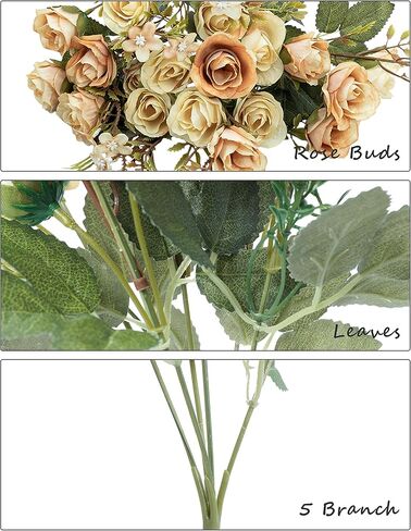 ZLEVEAYN 5 فرع 10 رؤوس زهور صناعية ورود صغيرة مع باقة أوراق لعيد الحب لتزيين المطبخ ومكتب الزفاف (عبوتان، أزرق) in Kuwait