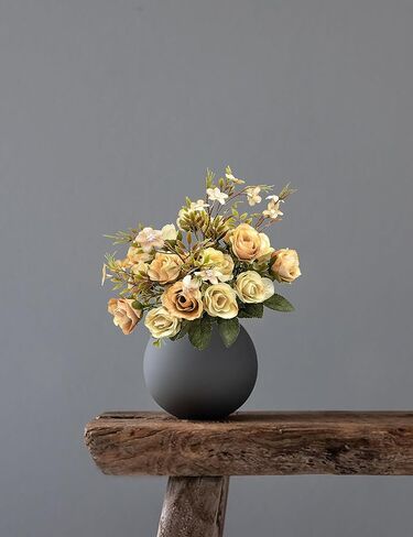 ZLEVEAYN 5 فرع 10 رؤوس زهور صناعية ورود صغيرة مع باقة أوراق لعيد الحب لتزيين المطبخ ومكتب الزفاف (عبوتان، أزرق) in Kuwait