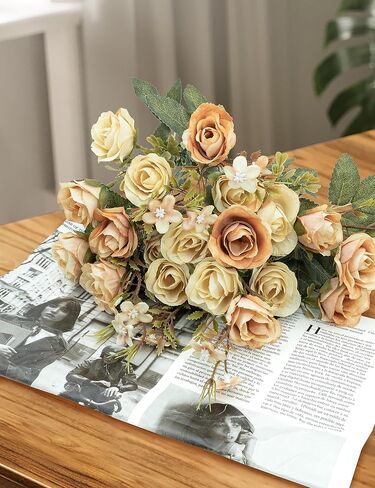 ZLEVEAYN 5 فرع 10 رؤوس زهور صناعية ورود صغيرة مع باقة أوراق لعيد الحب لتزيين المطبخ ومكتب الزفاف (عبوتان، أزرق) in Kuwait