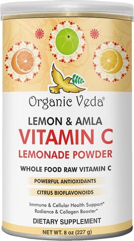 مسحوق فيتامين C بالليمون العضوي، مكمل غذائي خام كامل من فيتامين C الطبيعي، مزيج عصير الليمون الخالي من السكر مع بيوفلافونويد الحمضيات لدعم المناعة، مكمل الكولاجين لإشراق البشرة، 236 مل in Kuwait