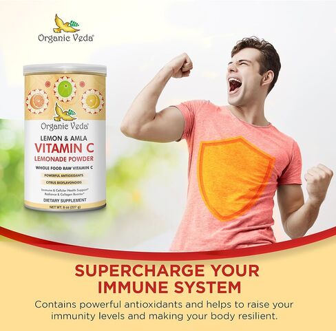 مسحوق فيتامين C بالليمون العضوي، مكمل غذائي خام كامل من فيتامين C الطبيعي، مزيج عصير الليمون الخالي من السكر مع بيوفلافونويد الحمضيات لدعم المناعة، مكمل الكولاجين لإشراق البشرة، 236 مل in Kuwait