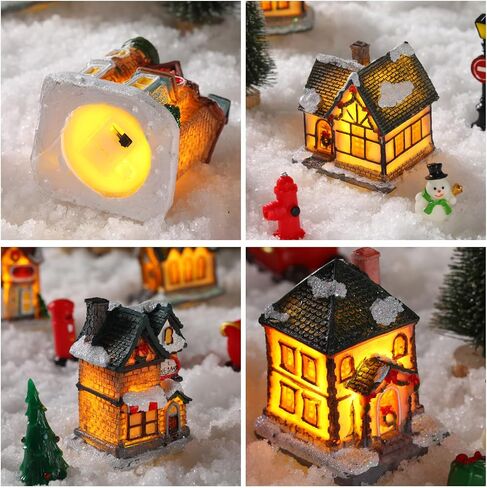 Soaoo 25 Pcs Light up Christmas Village Set Miniature LED Lighted Xmas Village Houses Holiday Village Collection Kit Winter Village Buildings Town Accessory Table Ornaments Desktop Decor in Saudi Arabia