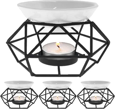 ALMOXVYE 4 Pcs Ceramic Tealight Candle Holder Oil Burner, Delicate Romantic Metal Wax Melt Warmer, Black Essential Oil Furnace Diffuser for Home, Bedroom, Decoration in Kuwait