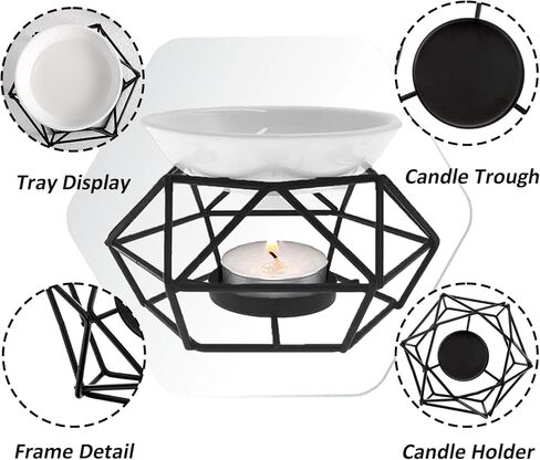 ALMOXVYE 4 Pcs Ceramic Tealight Candle Holder Oil Burner, Delicate Romantic Metal Wax Melt Warmer, Black Essential Oil Furnace Diffuser for Home, Bedroom, Decoration in Kuwait