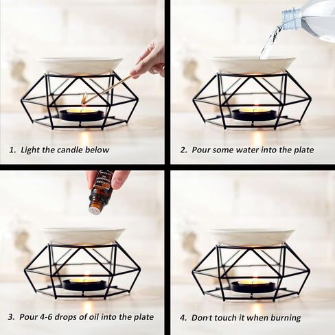 ALMOXVYE 4 Pcs Ceramic Tealight Candle Holder Oil Burner, Delicate Romantic Metal Wax Melt Warmer, Black Essential Oil Furnace Diffuser for Home, Bedroom, Decoration in Kuwait