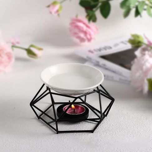 ALMOXVYE 4 Pcs Ceramic Tealight Candle Holder Oil Burner, Delicate Romantic Metal Wax Melt Warmer, Black Essential Oil Furnace Diffuser for Home, Bedroom, Decoration in Kuwait