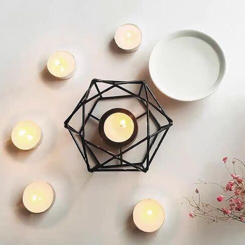 ALMOXVYE 4 Pcs Ceramic Tealight Candle Holder Oil Burner, Delicate Romantic Metal Wax Melt Warmer, Black Essential Oil Furnace Diffuser for Home, Bedroom, Decoration in Kuwait