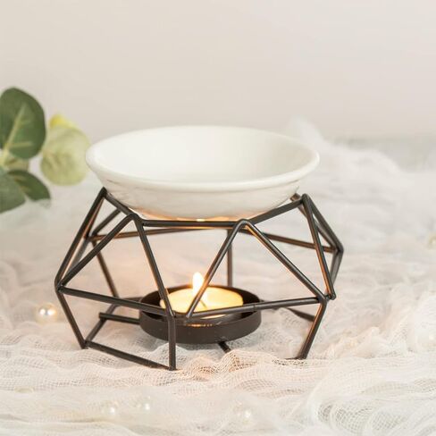 ALMOXVYE 4 Pcs Ceramic Tealight Candle Holder Oil Burner, Delicate Romantic Metal Wax Melt Warmer, Black Essential Oil Furnace Diffuser for Home, Bedroom, Decoration in Kuwait