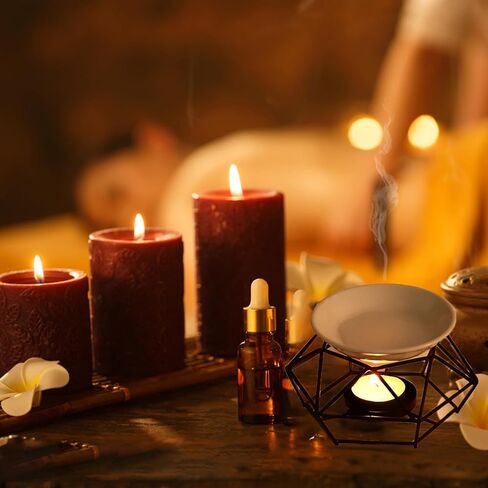 ALMOXVYE 4 Pcs Ceramic Tealight Candle Holder Oil Burner, Delicate Romantic Metal Wax Melt Warmer, Black Essential Oil Furnace Diffuser for Home, Bedroom, Decoration in Kuwait