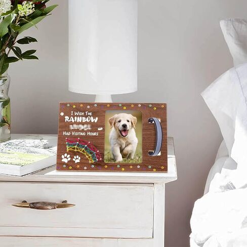 إطار صورة خشبي تذكاري للحيوانات الأليفة من Xqumoi مع تصميم ياقة، مقاس 10.16 سم × 15.24 سم، أتمنى أن يكون قوس قزح قد زار ساعات إطار الصورة مع سلسلة فنية ثلاثية الأبعاد لقوس قزح تذكارًا للحيوانات الأليفة، هدايا تذكارية لتعاطف فقدان الحيوانات الأليفة in Kuwait