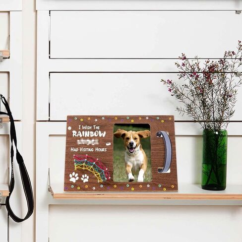 إطار صورة خشبي تذكاري للحيوانات الأليفة من Xqumoi مع تصميم ياقة، مقاس 10.16 سم × 15.24 سم، أتمنى أن يكون قوس قزح قد زار ساعات إطار الصورة مع سلسلة فنية ثلاثية الأبعاد لقوس قزح تذكارًا للحيوانات الأليفة، هدايا تذكارية لتعاطف فقدان الحيوانات الأليفة in Kuwait