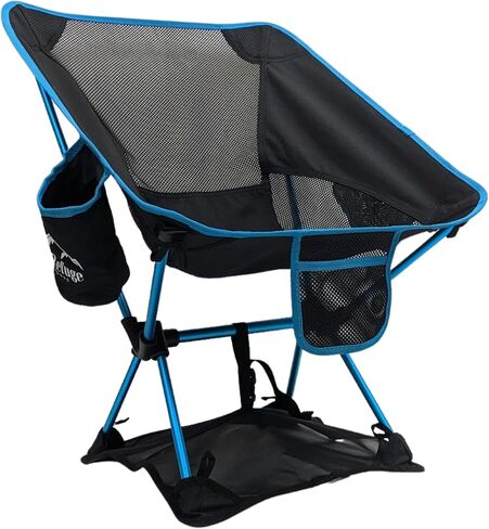 ER EZ - كرسي تخييم خفيف الوزن قابل للطي، صغير الحجم وشديد التحمل للتخييم في الهواء الطلق، والسفر، والشاطئ، والنزهات، والمهرجانات، والمشي لمسافات طويلة، وحقيبة ظهر خفيفة الوزن - تتضمن شبكة رملية مجانية! (أزرق) in Kuwait