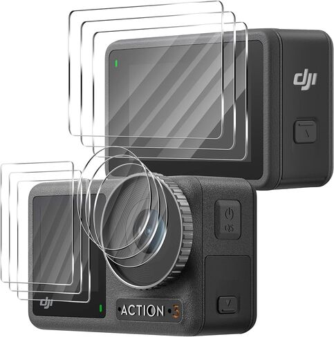 Orzero (3+3+3 واقي زجاجي مقوى متوافق مع كاميرا DJI OSMO Action 3، 3 قطع واقي شاشة أمامي وخلفي، 3 قطع عدسة فيلم 2.5D حواف قوسية مضادة للخدش HD خالية من الفقاعات in Kuwait