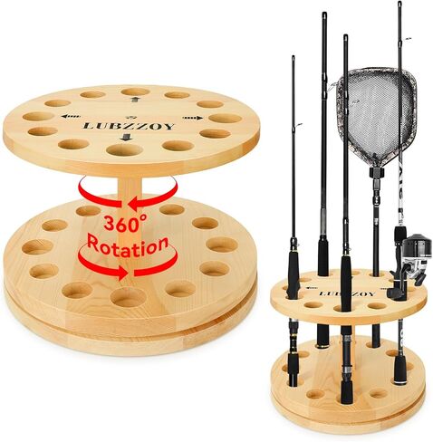 LUBZZOY Fishing Rod Holders for Garage,360 Degree Rotating Vertical Fishing Pole Rack,Vertical Fishing Pole Holders Wooden Round Storage Floor Stand, Fishing Rod Pole Rack Fishing Pole Organizer in Kuwait