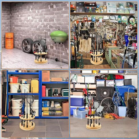 LUBZZOY Fishing Rod Holders for Garage,360 Degree Rotating Vertical Fishing Pole Rack,Vertical Fishing Pole Holders Wooden Round Storage Floor Stand, Fishing Rod Pole Rack Fishing Pole Organizer in Kuwait