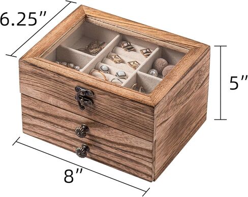 Frebeauty Large Clear Lid Jewelry Box Bundle:Multi-functional with 5 Drawers (White) and 3 Layers Wooden Jewelry Box for Rings Earrings Necklace Bracelets for Women Girls in Kuwait