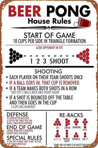 Beer Pong House Rules 8" x 12" Retro Metal Tin Vintage Wall Art Sign in Kuwait