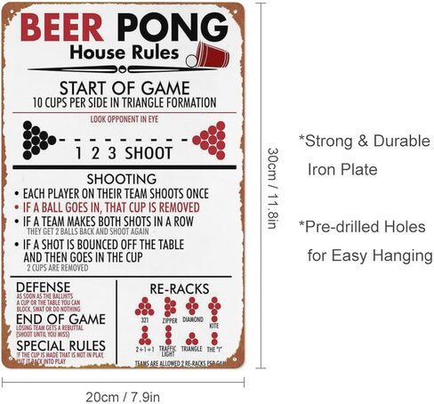 Beer Pong House Rules 8" x 12" Retro Metal Tin Vintage Wall Art Sign in Kuwait