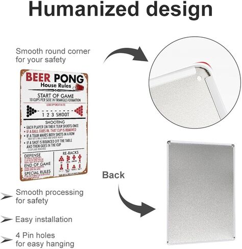 Beer Pong House Rules 8" x 12" Retro Metal Tin Vintage Wall Art Sign in Kuwait