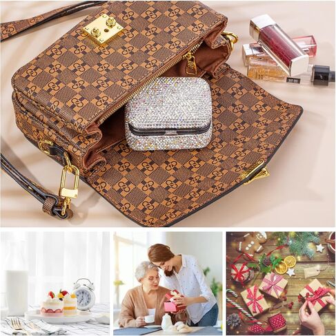 UPPWOO Bling Jewelry Organizer صندوق تخزين مجوهرات صغير محمول حامل مجوهرات لامع للنساء 4 طبقات علبة مجوهرات دوارة مع مرآة للمجوهرات in Saudi Arabia