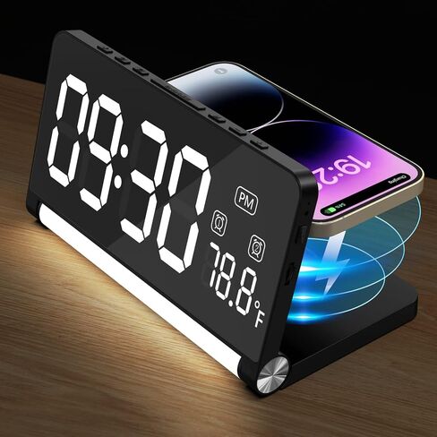 Digital Alarm Clock with Wireless Charging and Night Light for Bedroom,Dual Alarm Clock for Heavy Sleepers Adults Teen,Dimmable Alarm Clock with Sound Control,White Noise,Temperature Display(Black)… in Kuwait