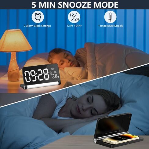 Digital Alarm Clock with Wireless Charging and Night Light for Bedroom,Dual Alarm Clock for Heavy Sleepers Adults Teen,Dimmable Alarm Clock with Sound Control,White Noise,Temperature Display(Black)… in Kuwait