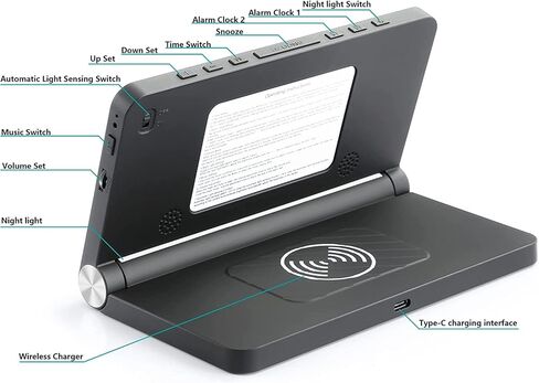 Digital Alarm Clock with Wireless Charging and Night Light for Bedroom,Dual Alarm Clock for Heavy Sleepers Adults Teen,Dimmable Alarm Clock with Sound Control,White Noise,Temperature Display(Black)… in Kuwait